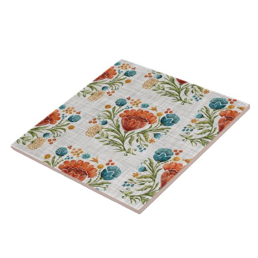 Waterverf Modern Flower Motif Aardse Whimsical Tegeltje (Zijkant)