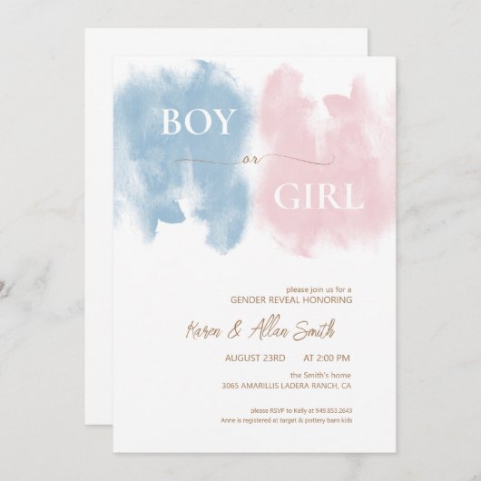 Waterverf Modern Gender Reveal Kaart (Voorkant / Achterkant)