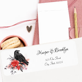 Waterverf Modern Gothic Black Raven Red Rose Etiket