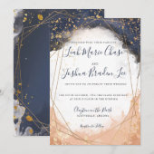 Waterverf Modern Indigo Blue en Roos Faux Gold Kaart (Voorkant / Achterkant)