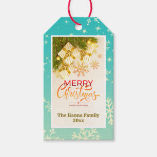 Waterverf Modern Kerstmis, Goud & Burgundy Cadeaulabel