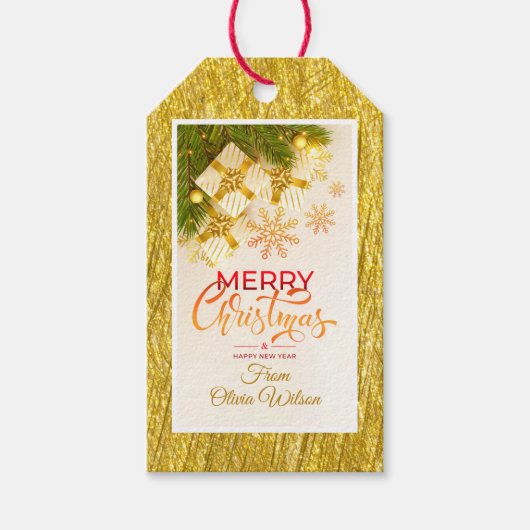 Waterverf Modern Kerstmis, Goud & Burgundy Cadeaulabel (Voorkant)