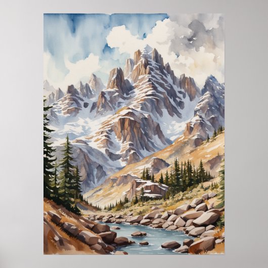 Waterverf Modern Mountains Poster (Voorkant)