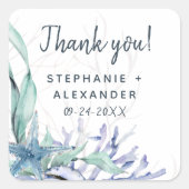 Waterverf Modern Ocean Beach Weddenschap Vierkante Sticker (Voorkant)