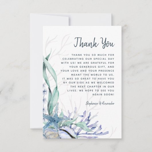 Waterverf Modern Ocean Beach Wedding Bedankkaart (Voorkant)