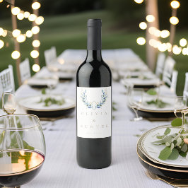 Waterverf Modern Olive Branch Bruiloft Wijn Etiket