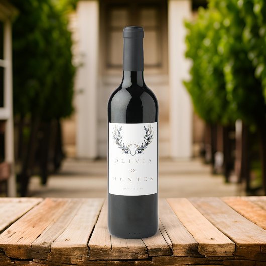 Waterverf Modern Olive Branch Bruiloft Wijn Etiket