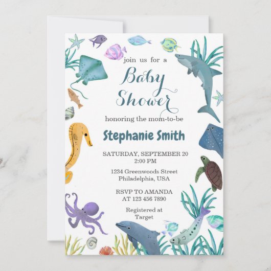 Waterverf Modern Onder het Zee Baby shower Kaart (Voorkant)