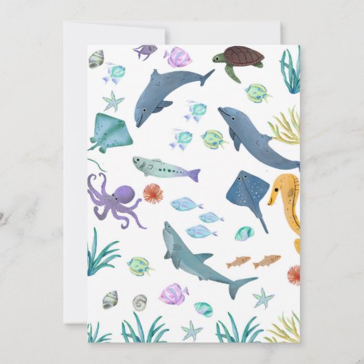 Waterverf Modern Onder het Zee Baby shower Kaart (Achterkant)