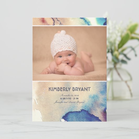 Waterverf Modern Painted Baby Geboorteaankondiging Aankondiging (Staand voorkant)