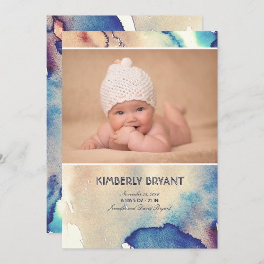 Waterverf Modern Painted Baby Geboorteaankondiging Aankondiging (Voorkant / Achterkant)