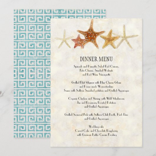 Waterverf Modern Pattern Starfish Beach Wedding Menu (Voorkant / Achterkant)