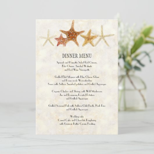 Waterverf Modern Pattern Starfish Beach Wedding Menu (Staand voorkant)