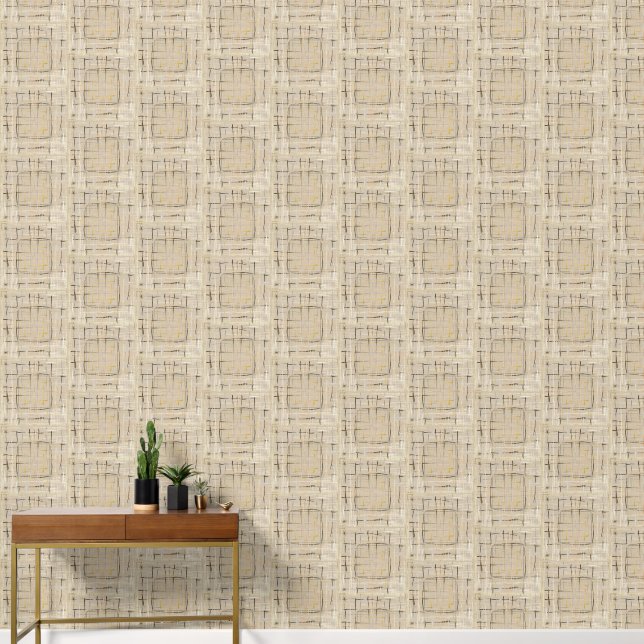 Waterverf Modern Plaid Neutral Cream Tan Brown Behang (Hal)