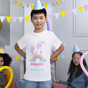 Waterverf Modern Rainbow Unicorn Verjaardagsfamili T-shirt