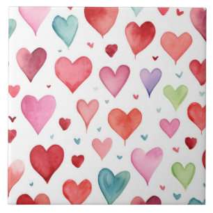 Waterverf Modern Rood Roze Blauw Hartpatroon Tegeltje