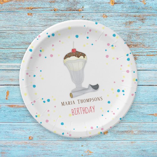 Waterverf Modern Rustic Cute Ice Cream Sundae Papieren Bordje