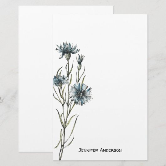 Waterverf Modern Wildflower Bloemen Groen Briefpapier (Voorkant / Achterkant)