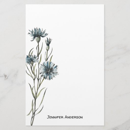 Waterverf Modern Wildflower Bloemen Groen Briefpapier (Voorkant)