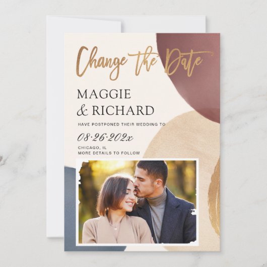 Waterverf Moderne Abstracte fotobruiloft nieuwe da Save The Date (Voorkant)