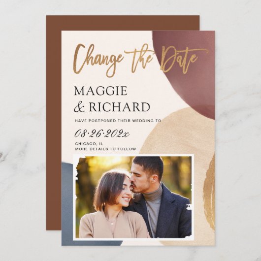 Waterverf Moderne Abstracte fotobruiloft nieuwe da Save The Date (Voorkant / Achterkant)