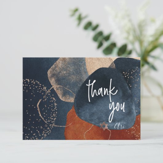 Waterverf Moderne Abstracte Mitzvah DANK U Bedankkaart (Staand voorkant)