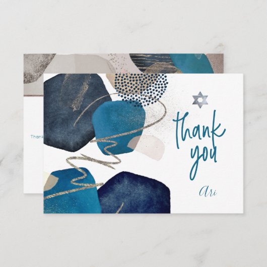 Waterverf Moderne Abstracte Mitzvah DANK U Bedankkaart (Voorkant / Achterkant)