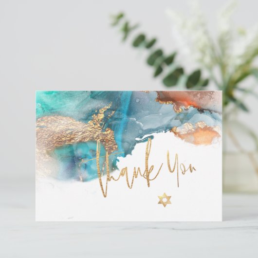 Waterverf Moderne Abstracte Mitzvah DANK U Bedankkaart (Staand voorkant)