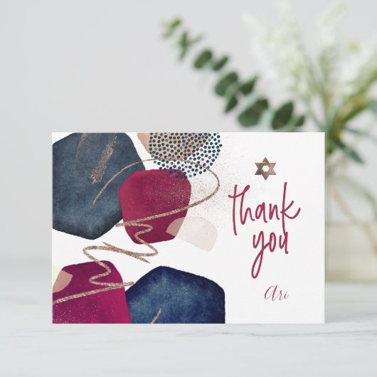 Waterverf Moderne Abstracte Mitzvah DANK U Bedankkaart (Staand voorkant)