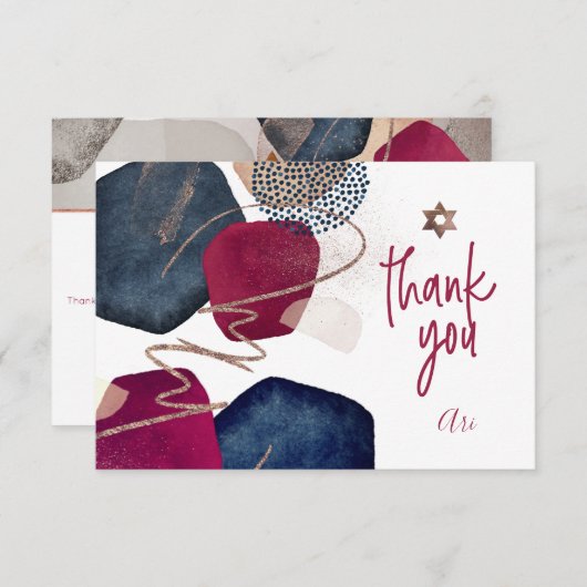 Waterverf Moderne Abstracte Mitzvah DANK U Bedankkaart (Voorkant / Achterkant)