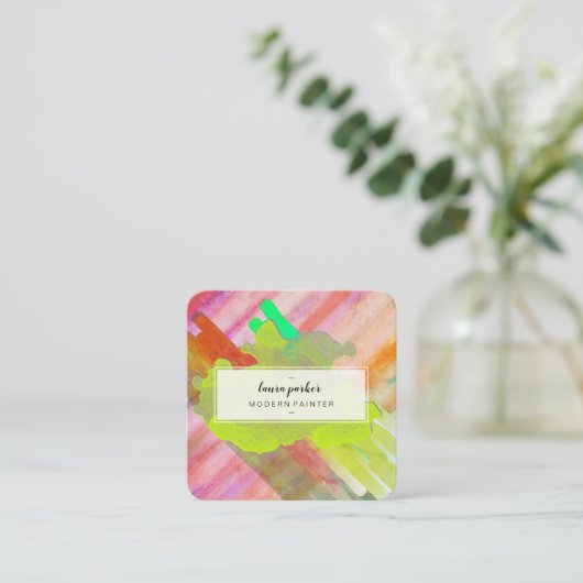 Waterverf Moderne Abstracte verf artistieke lijnen Vierkante Visitekaartje (Staand voorkant)