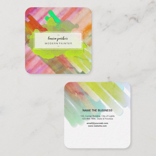 Waterverf Moderne Abstracte verf artistieke lijnen Vierkante Visitekaartje (Voorkant / Achterkant)