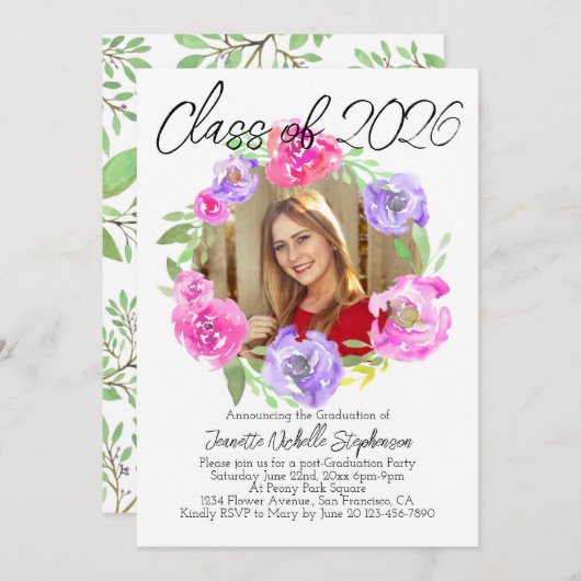 Waterverf Moderne Bloemenfoto 2025 Afstuderen Kaart (Voorkant / Achterkant)