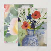Waterverf moderne bloemetjes briefkaart (Voorkant / Achterkant)