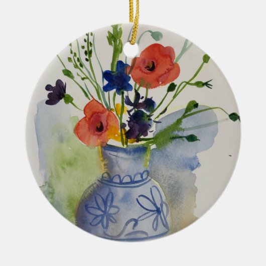 Waterverf moderne bloemetjes keramisch ornament (Voorkant)