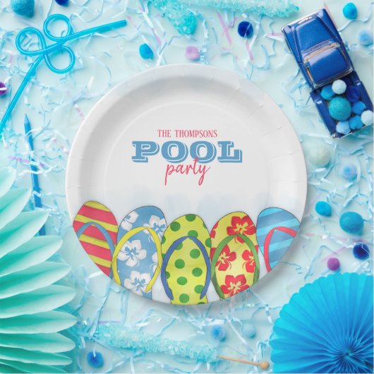 Waterverf Moderne Eenvoudige Pool Party Teenslippe Papieren Bordje (Feest)