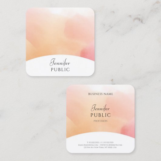 Waterverf Moderne Elegant Script Trendy Sjabloon Vierkante Visitekaartje (Voorkant / Achterkant)