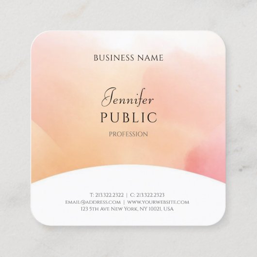 Waterverf Moderne Elegant Script Trendy Sjabloon Vierkante Visitekaartje (Achterkant)