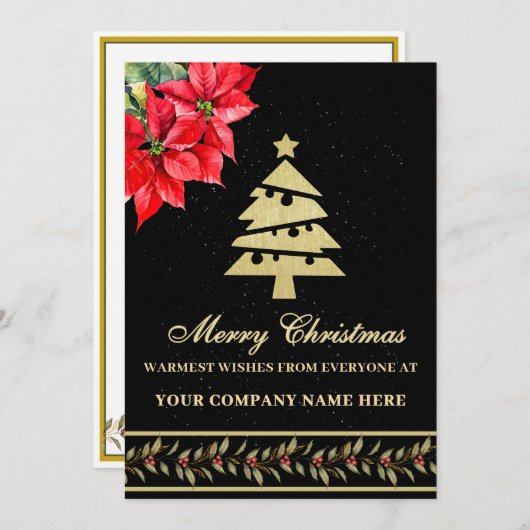 WATERVERF MODERNE ELEGANTE POINSETTIA BOOM FEESTDAGENKAART (Voorkant / Achterkant)