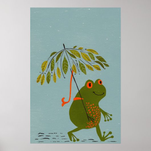 Waterverf moderne groene kikker & bladeren paraplu poster (Voorkant)