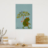 Waterverf moderne groene kikker & bladeren paraplu poster (Keuken)