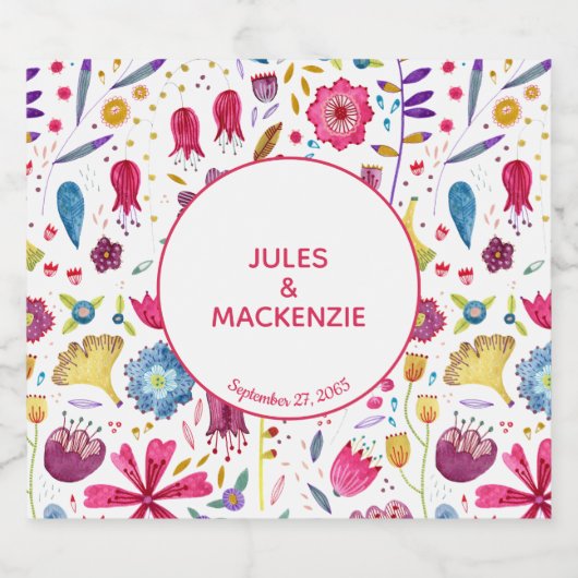 Waterverf Moderne Hedgerow Flowers Likeurfles Etiket (Enkel label)