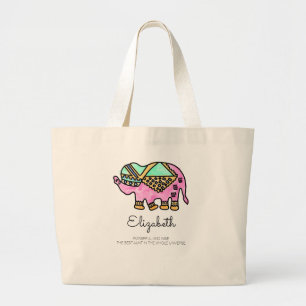 Waterverf moderne olifant kleurrijk gepersonalisee grote tote bag