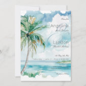 Waterverf Moderne Palmen & Strand Scène Bruiloft Kaart (Voorkant)