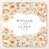 Waterverf moderne pioen pastel bloemenbruiloft kartonnen onderzetters (Voorkant)