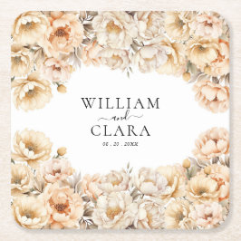 Waterverf moderne pioen pastel bloemenbruiloft kartonnen onderzetters