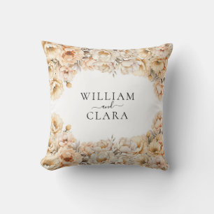 Waterverf moderne pioen pastel bloemenbruiloft kussen