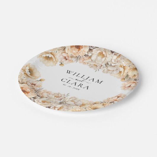 Waterverf moderne pioen pastel bloemenbruiloft papieren bordje (Gekanteld)