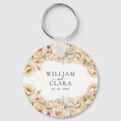 Waterverf moderne pioen pastel bloemenbruiloft sleutelhanger (Achterkant)