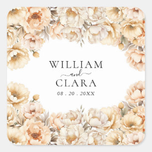 Waterverf moderne pioen pastel bloemenbruiloft vierkante sticker